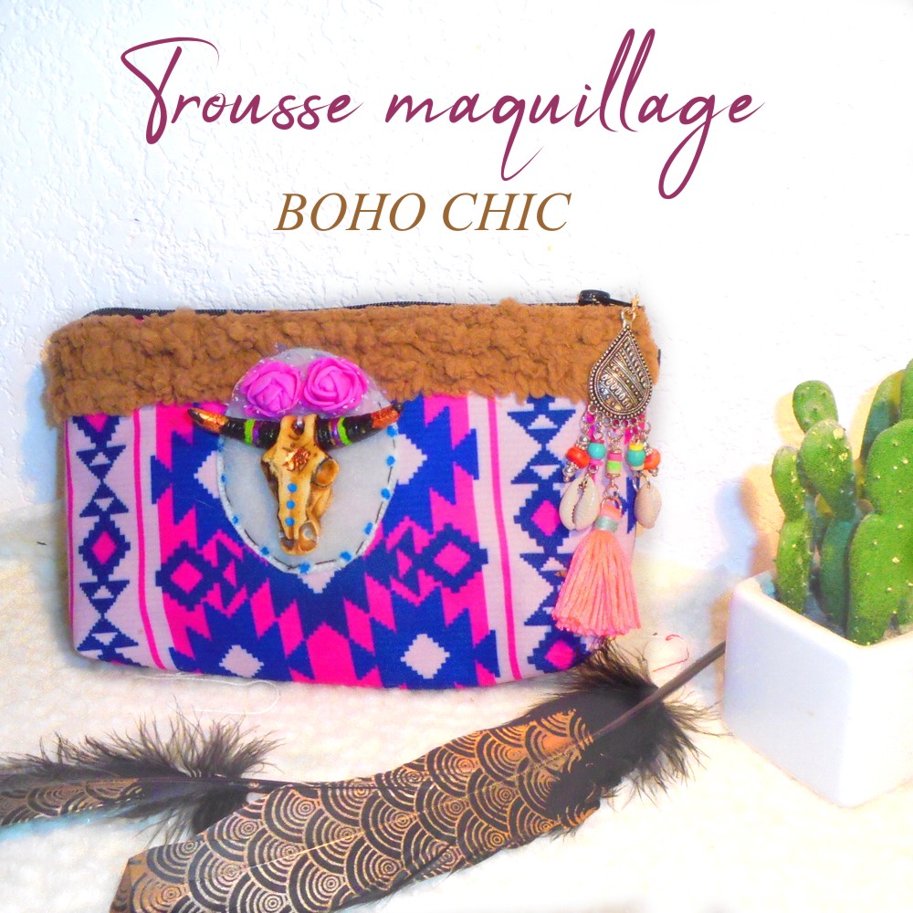 trousse maquillage motif ethnique style boho chic