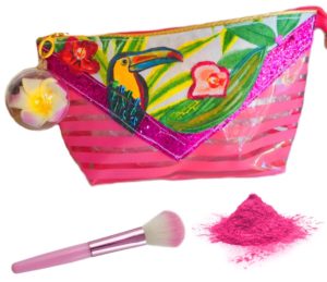 trousse exotique avec toucan jungle transparente rose