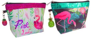trousse maquillage avec flamant rose, glitter et ananas