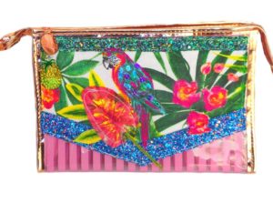 trousse de maquillage transparente jardin exotique Trousse de maquillage rose verte, tropicale en plastique