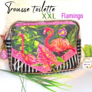 grande trousse de toilette en plastique originale motif flamants roses avec ananas