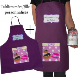 tabliers maman et fillette 4/8 ans tablier mère fille avec prénom motif gourmandise