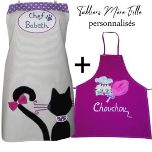 lot tablier maman enfant thème chat